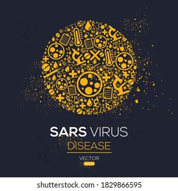 Creative (SARS Virus) disease Banner Word with Icons ,Vector illustration.	