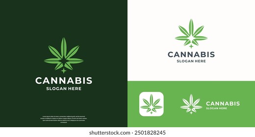 creative sativa cannabis leaf logo design template.