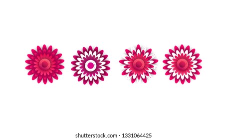 Creative saturated gradient spring flowers in flat style isolated on white background. View from above. Can be used for design banners, cards, t-shirts