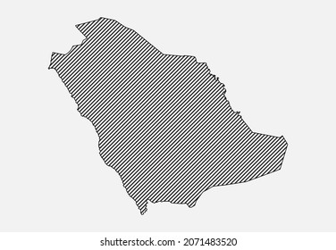Kreatives Saudi-Arabien, Karte Vorlage aus schwarzen diagonalen Linien einzeln auf Hintergrund. Asien Land für Muster, Design, Illustration, Hintergrund. Geographischer Konzeptskorb der Vektorkarte Saudi-Arabien,