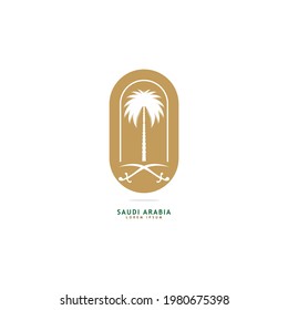 Creative Saudi Arabia palm tree and sword icon logo design vector illustration