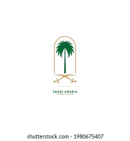 Creative Saudi Arabia palm tree and sword icon logo design vector illustration