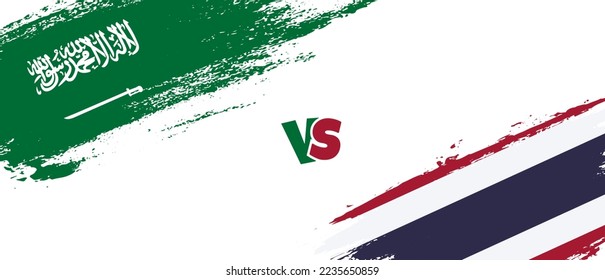 Creative Saudi Arabia vs Thailand brush flag illustration. Artistic brush style two country flags relationship background