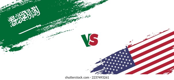 Creative Saudi-Arabien gegen die Vereinigten Staaten von Amerika bürsten Flaggen-Illustrationen. Zwei Länderflaggen im Stile eines künstlerischen Pinsels, Hintergrund