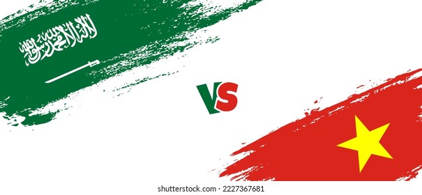 Creativa ilustración de la bandera de Arabia Saudita vs Vietnam. Estilo de pincel artificial dos indicadores de país fondo de relación