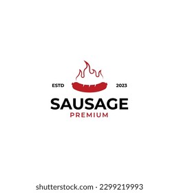 Creative sausage with fire flame grill toast roast logo design illustration idea