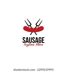 Creative sausage with fire flame grill toast roast logo design illustration idea