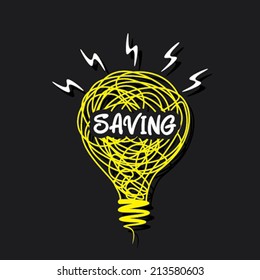 creative saving word on sketch bulb like money saving concept vector