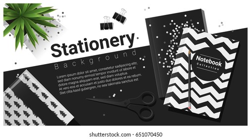 Creative scene and black   white stationery background   vector   illustration