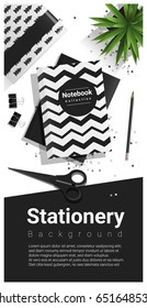 Creative scene with black and white stationery background , vector , illustration