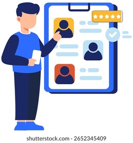 A creative scene showing an employee being evaluated through performance ratings and structured feedback