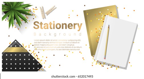 Creative scene with stationery on white background , vector , illustration