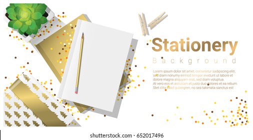 Creative scene with stationery on white background , vector , illustration