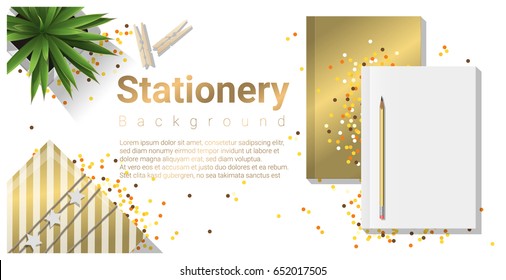 Creative scene with stationery on white background , vector , illustration