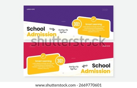 Creative school admission banner design with colorful abstract layout and modern template for smart learning and registration promotion set