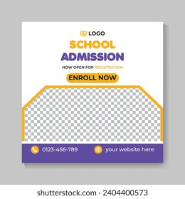 Creative school admission education social media post design back to school web banner template