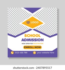 Creative school admission education social media post design back to school web banner template