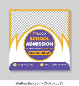 Creative school admission education social media post design back to school web banner template