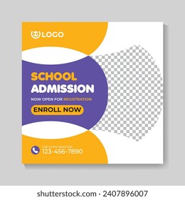 Creative school admission education social media post design modern back to school web banner template