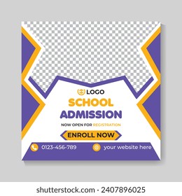 Creative school admission education social media post design modern back to school web banner template