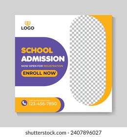 Creative school admission education social media post design modern back to school web banner template