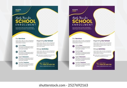 Creative School admission flyer template. Flyer brochure cover template for kids back to school education admission layout design. modern kids admission education poster, brochure layout.