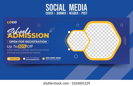 Creative School Admission social media cover banner header post vector template