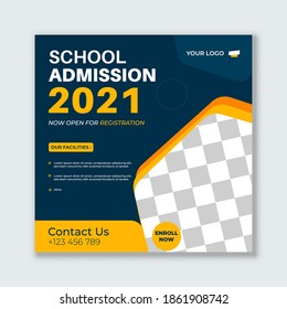 Creative school admisson social 2021 media post banner template concept. online web banner. Vector