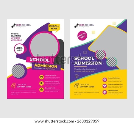 Creative school education admission flyer poster, Kids back to school education admission layout design.