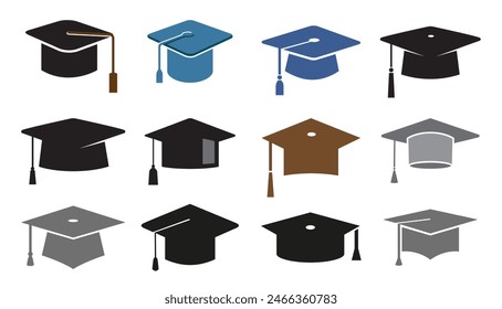 Ilustração de design de símbolos de símbolo de logotipo de coleção de chapéus de graduação de escola criativa	