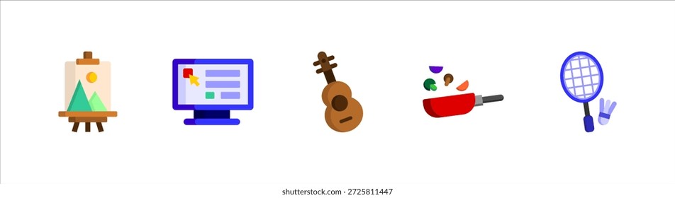 Colección de iconos de tema de escuela creativa para arte, música de computadora, cocina y clase deportiva