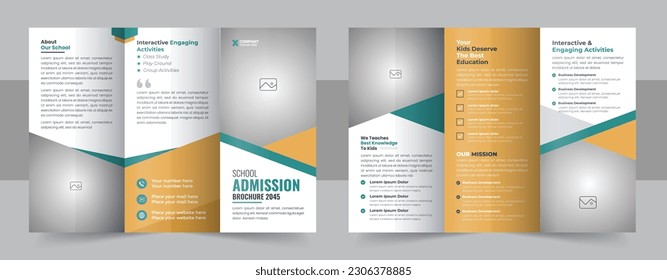 Creative school trifold brochure design, Kids back to school education admission trifold brochure template, kids academy brochure template layout, company profile template