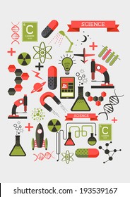 Creative Science Elements. Creative flat vector illustration with various science and chemistry symbols.
