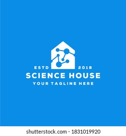 Creative science house with atom logo illustration