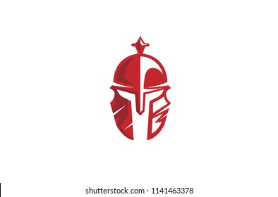 Creative Scratched Red Warrior Helmet Logo Symbol Vector Design Illustration