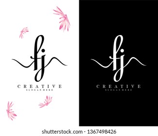 creative script letter fj, jf logo design vector