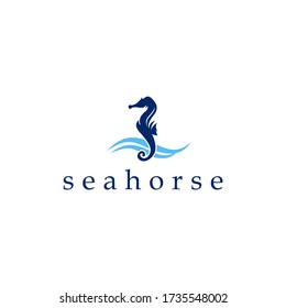 logotipo creativo de caballitos de mar, diseño de animales marinos, icono de onda simple e ilustración de caballitos de mar