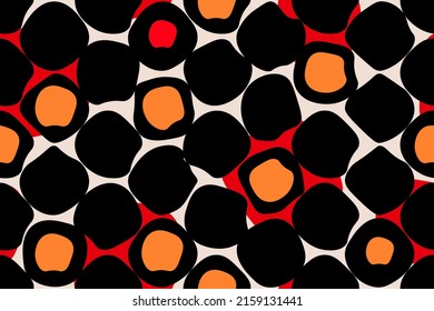 Creative seamless abstract art background with red,orange and black dots. Collage vector illustration.