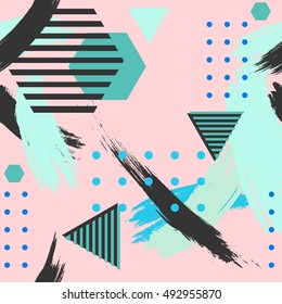 Creative Seamless abstract geometric hipster background .Hipster Chevron Fashion wallpaper bright colored print design with Hand drawn brush strokes