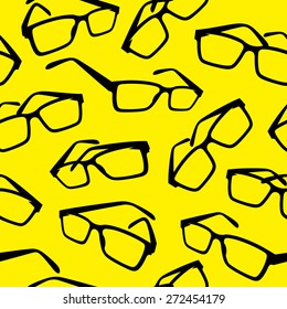 Creative seamless background with glasses. Abstract vector backdrop in black and yellow colors