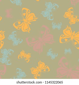 Creative seamless butterfly iterative background isolated on contrast back layer. Spring butterfly repeat theme vector. Wildlife insect fauna backdrop for interior.