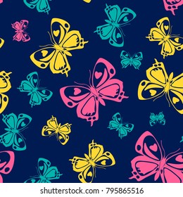 Creative seamless butterfly iterative template isolated on contrast back layer. Spring butterfly repeat theme vector. Wildlife insect fauna backdrop for marketing purpouses.