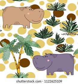 Creative seamless childish pattern with cute cartoon animals.