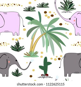 Creative seamless childish pattern with cute cartoon animals.