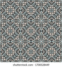 Creative seamless colorful ornament for design and backgrounds. Vector  pattern in beige, black and blue.