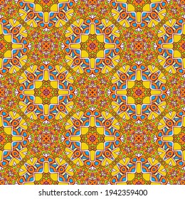 Creative seamless colorful ornament  for  design and background. Kaleidoscopic  orient popular style.