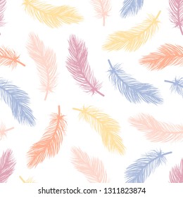 Creative seamless feather pattern. Universal background. Hand drawn textures. Trendy artistic graphic for poster, card, cover, invitation, wrap paper, textile or web design. Vector doodle illustration