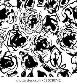 Creative seamless flower pattern. Textures made with ink. Hand-drawn for your textile. Vector.