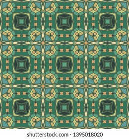 Creative seamless geometric floral pattern in green, fabric repeating texture.