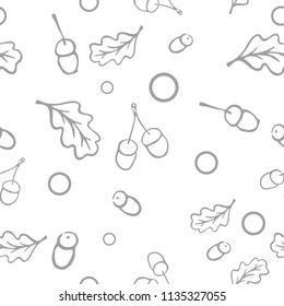 Creative seamless illustration with randomly scattered acorns and leaves.